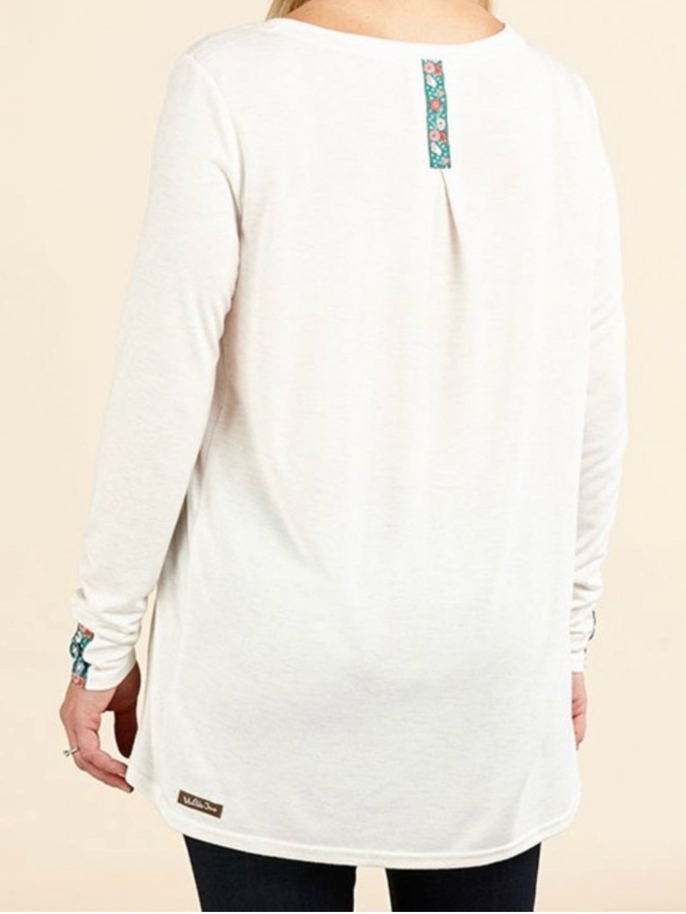 Matilda Jane White Long Sleeve Floral Trim High Low Tunic Top Size S